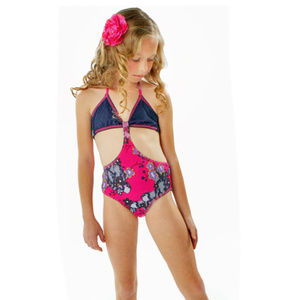 Submarine Custom Design Girls 1pc Pink Purple Monokini Swimsuit NWT 16/14